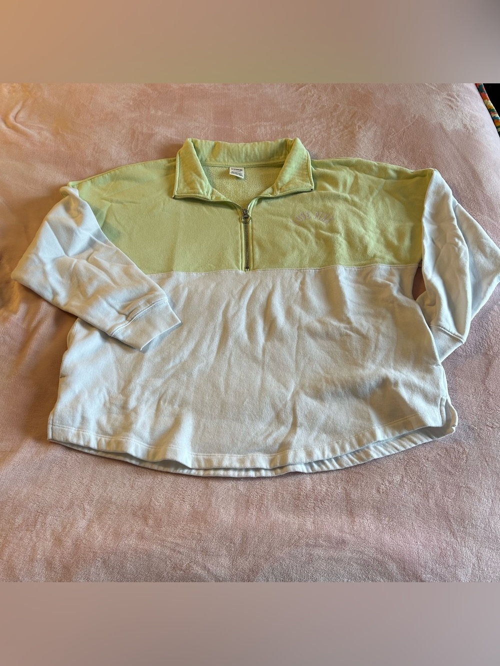 PINK Victoria’s Secret lime green white colorblock pullover sweatshirt 1/4 zip L